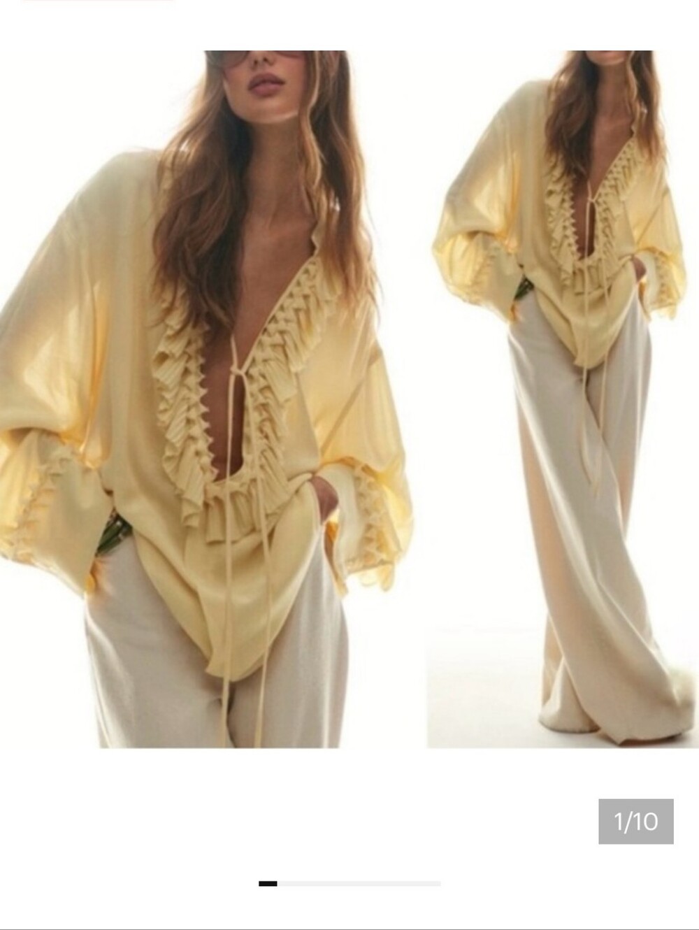 H&M Pale Yellow Ruffled Long Sleeve Blouse